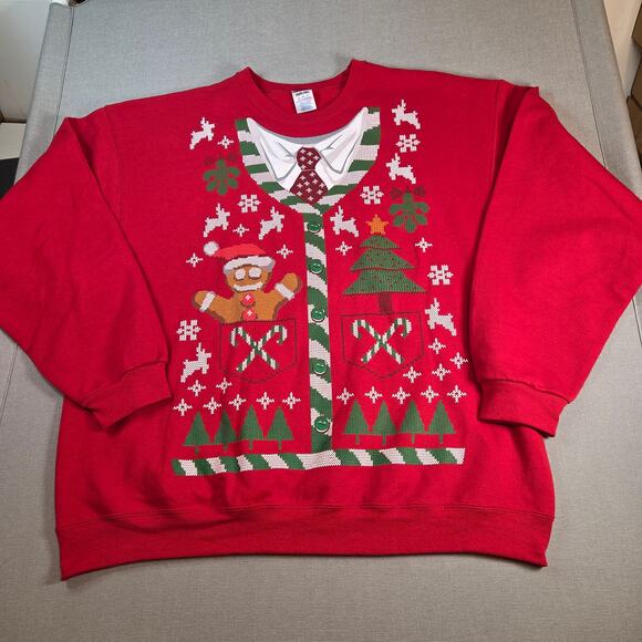 NuBlend 2XL Ugly Christmas Sweater Red Holiday Graphic Pullover Sweatshirt - Picture 1 of 8